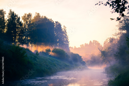 Mystical Dawn: Serene Summer Sunrise Painting the River in Cool Hues in Northern Europe
