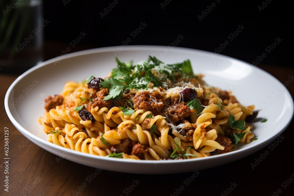Fusilli pasta with meat generative AI Fusilli pasta with meat generative AI
