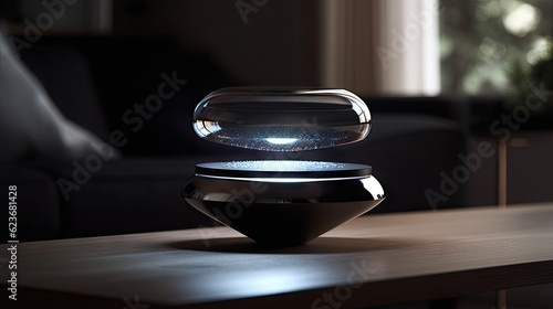 A futuristic levitating speaker photo