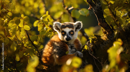 Ring-tailed lemur (Lemur catta) in a tree. Generative AI.