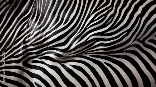 Zebra skin texture background  black and white stripes on the fabric. Generative AI.
