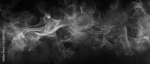 White smoke, flowing steam on a dark background. Smoky banner background