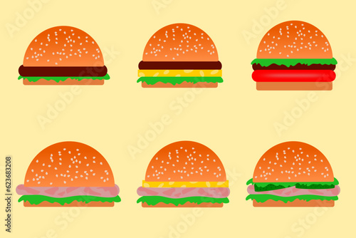 Burger set. Burger vector. Fast food set: cheeseburger, hamburger 