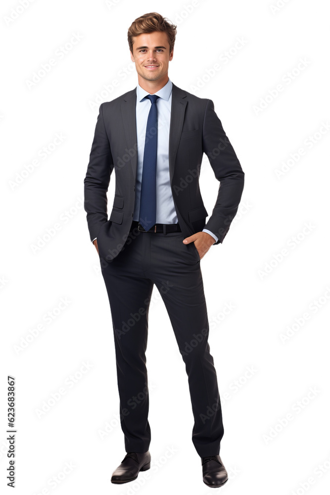Businessman man wearing a suit standing up isolated on transparent background (PNG) Businessman man wearing a suit standing up isolated on transparent background (PNG)