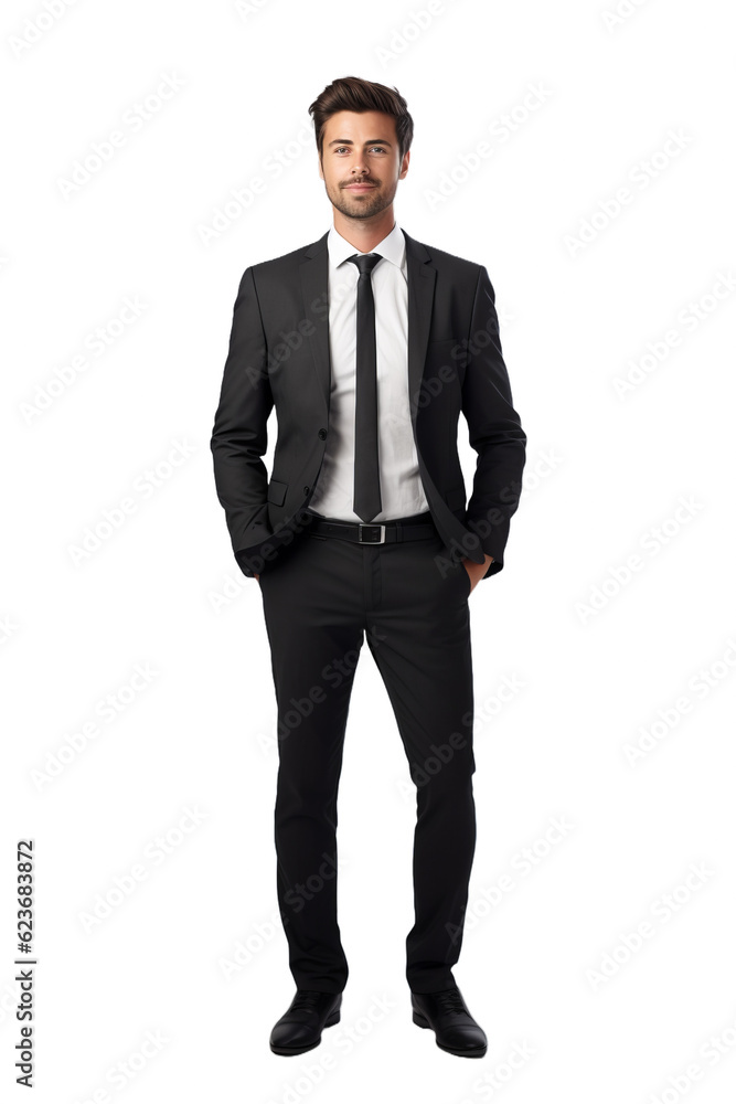 Businessman man wearing a suit standing up isolated on transparent background (PNG) Businessman man wearing a suit standing up isolated on transparent background (PNG)