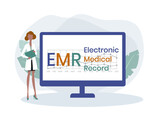 Electronic medical records on a tablet computer. Online medical card. EMR acronym