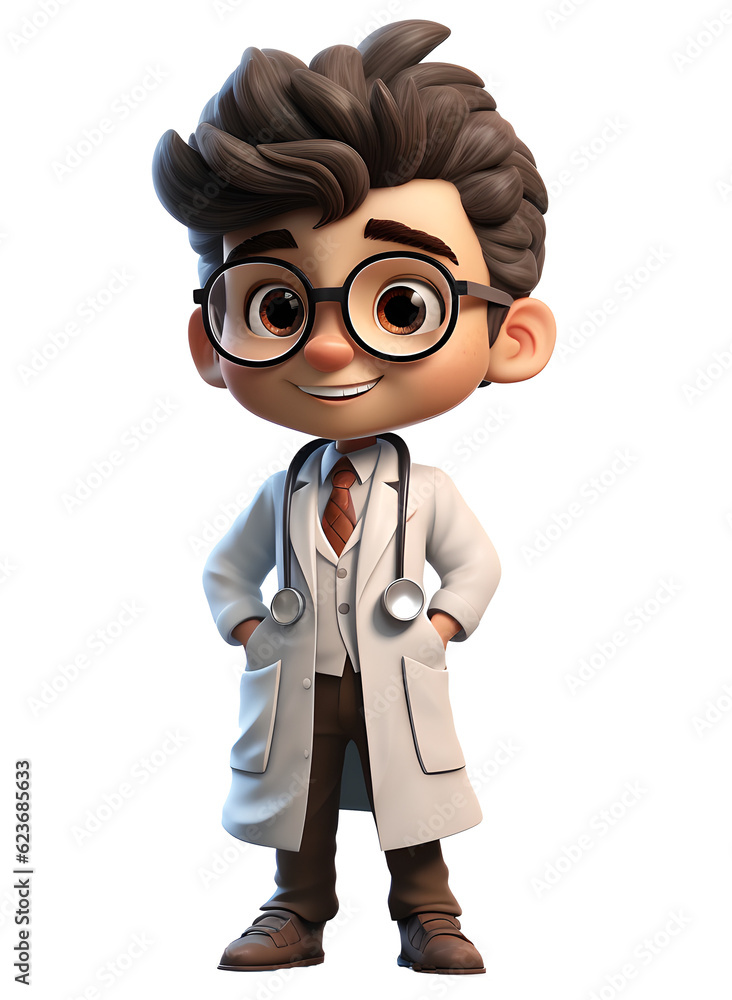 3D Cute SD Cartoon of Doctor with Stethoscope on Transparent Baackground 3D Cute SD Cartoon of Doctor with Stethoscope on Transparent Baackground