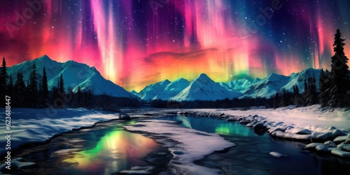 High-Resolution Spectacle: Vibrant Aurora Borealis in Alaska, generative ai #623688447