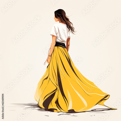 gorgeous woman in a long skirt. Simple fashion sketch.AI GENERATION photo