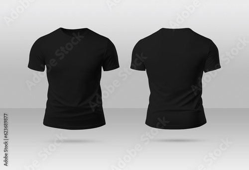 3d rendered Front and Back black t shirt with copy space for mockup. 