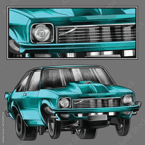 green drag race illustration isolated in black background for poster, t-shirt, graphic design, business element, and card