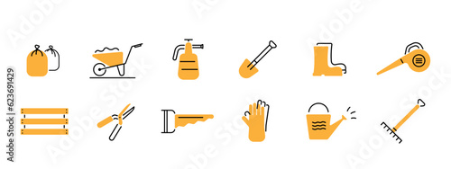 Autumn fall garden care gardening icon set illustration