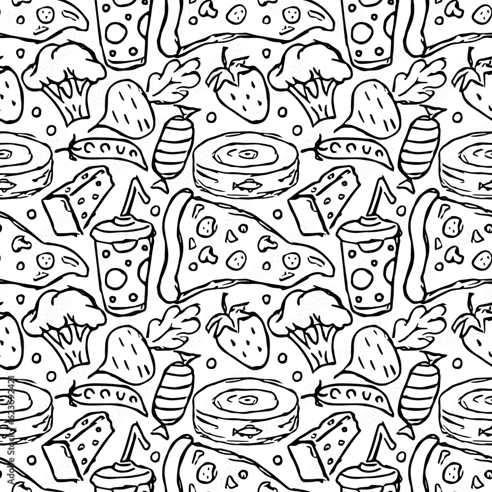 Seamless food pattern. Doodle food background Seamless food pattern. Doodle food background