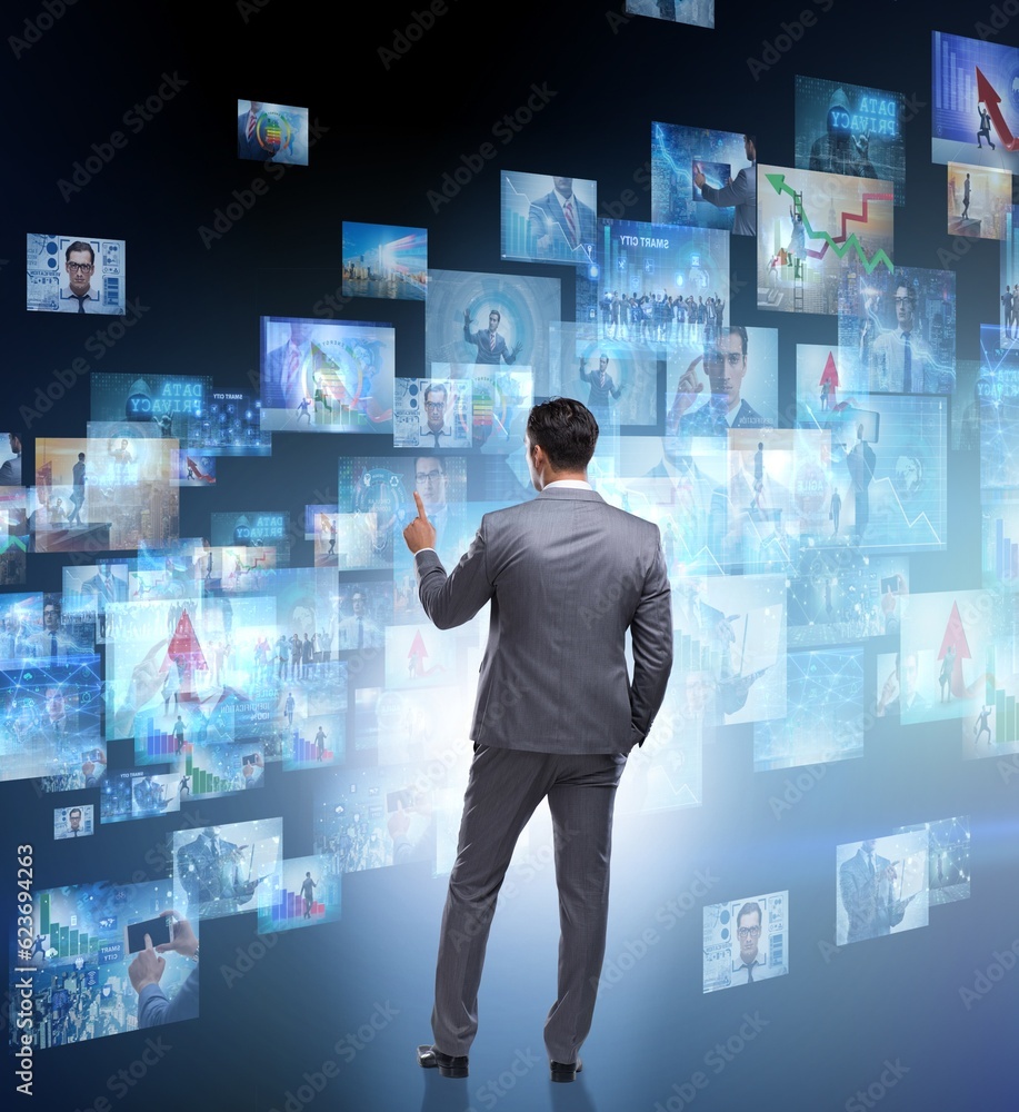 Concept of streaming video with businessman Concept of streaming video with businessman