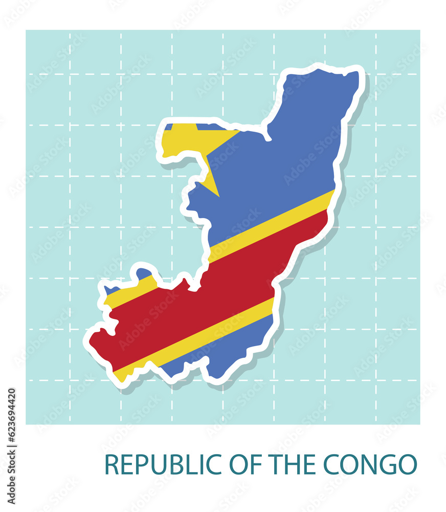 Obraz premium Stickers of Republic of the Congo map with flag pattern in frame.