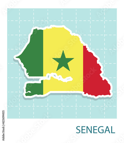 Stickers of Senegal map with flag pattern in frame.