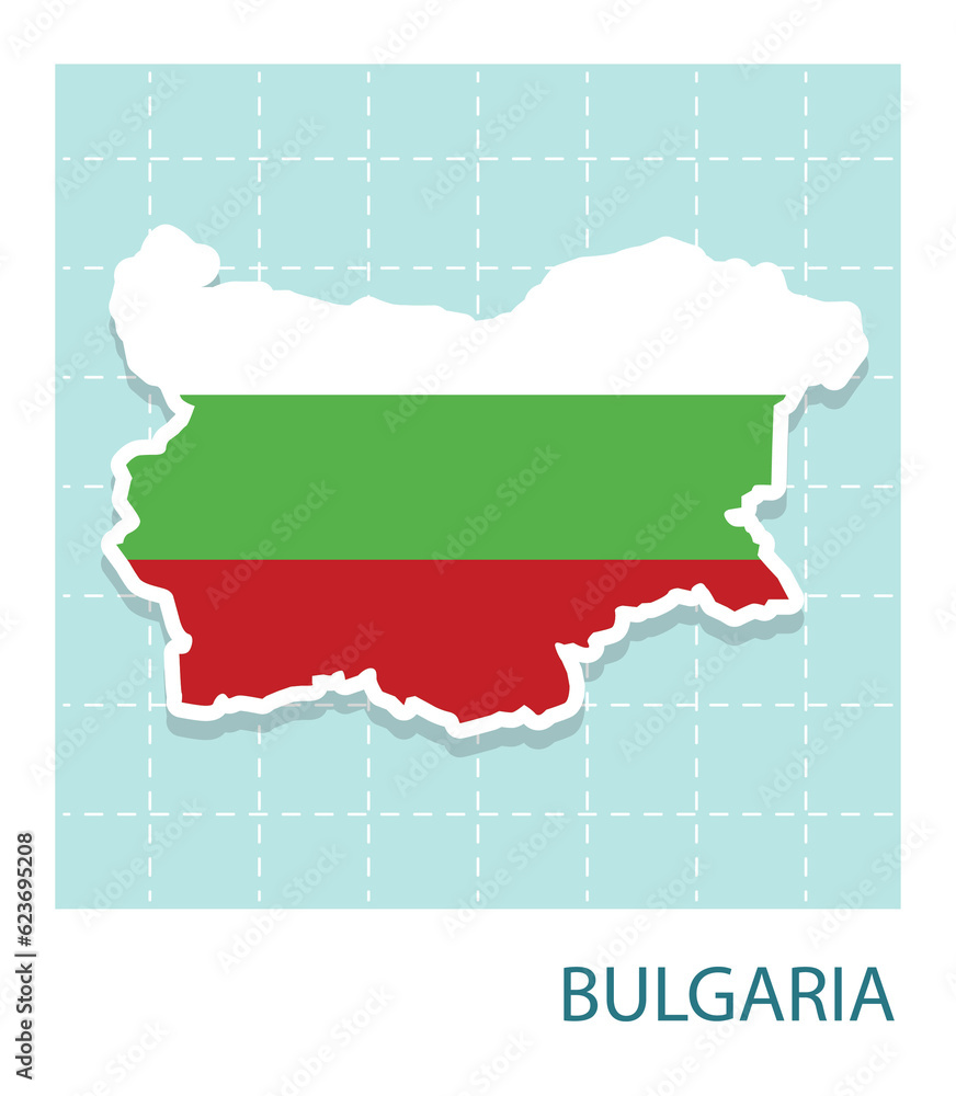 Obraz premium Stickers of Bulgaria map with flag pattern in frame.