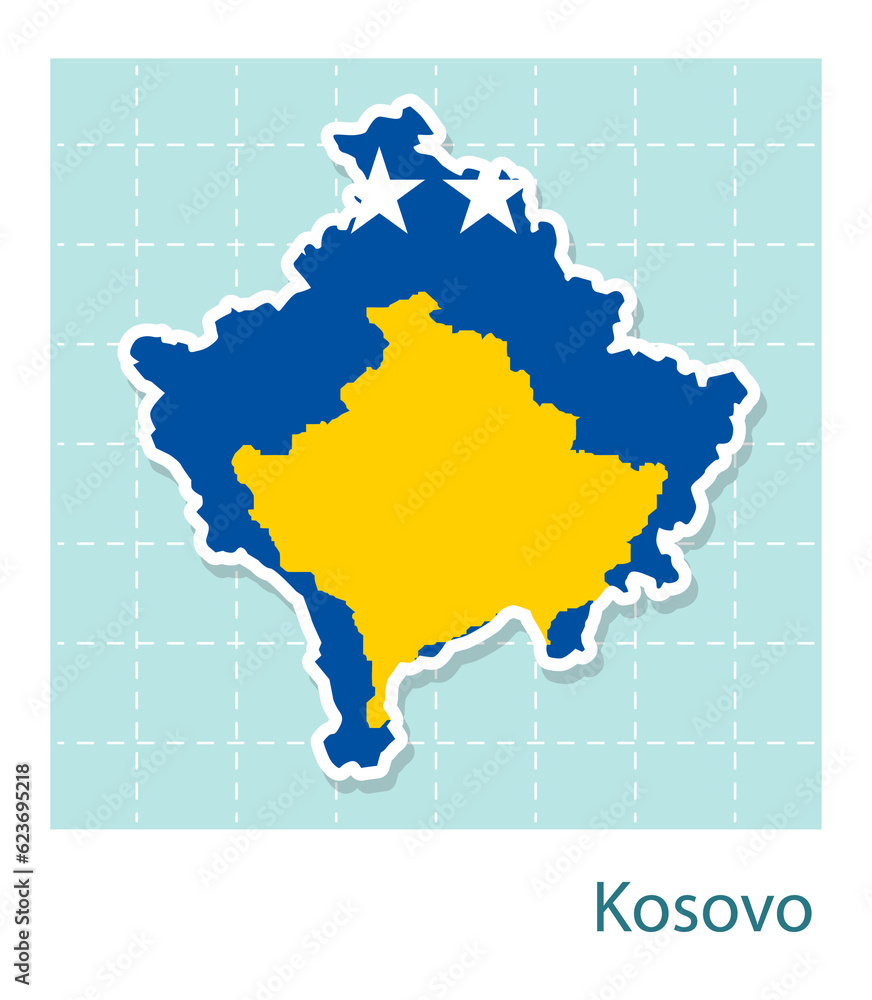 Stickers of Kosovo map with flag pattern in frame.