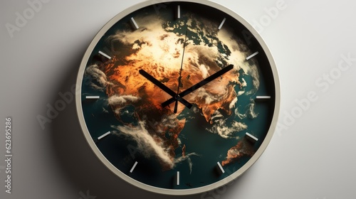 Fototapeta Naklejka Na Ścianę i Meble -  Global warming on earth concept, continents heating up inside the clock face.