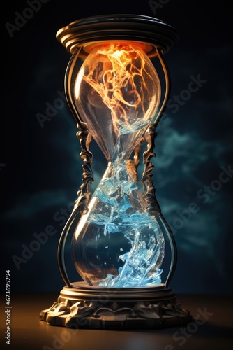 The transformation from fire to ice in the hourglass. Generative AI.