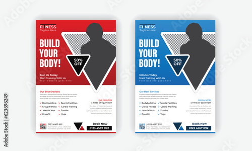 geometric shape fitness Gym Flyer and Poster Template or Fitness workout flyer Design or Professional Fitness Gym layout