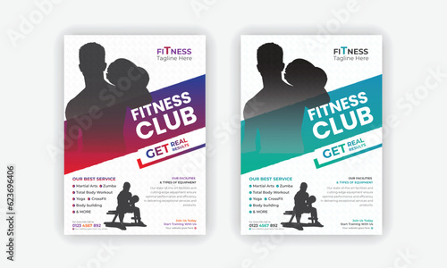 Fitness Gym Flyer and Poster Template or Fitness workout leaflet Design or Professional Fitness Gym layout with 2 color variations