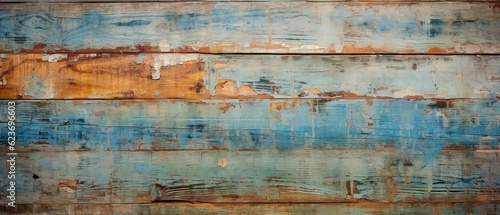 Cracked shabby old paint on wooden fence boards  texture background banner