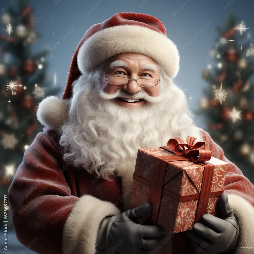 Illustration of a Santa Claus with a Christmas background, AI Generated Illustration of a Santa Claus with a Christmas background, AI Generated
