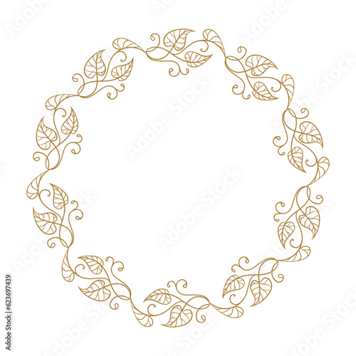 Vector round gold floral frame with ivy leaves decoration. Luxury wreath template for invitations and greeting cards.