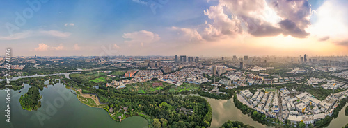 Panoramic aerial shot of Guangzhou city skyline, China