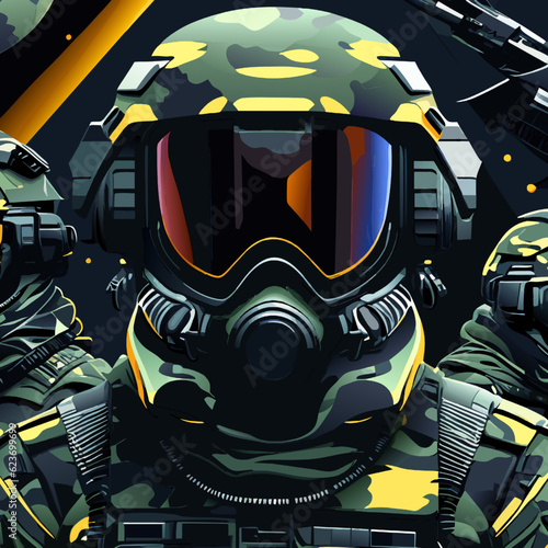 Seamless pattern with military avatars. Vector illustration in cartoon style