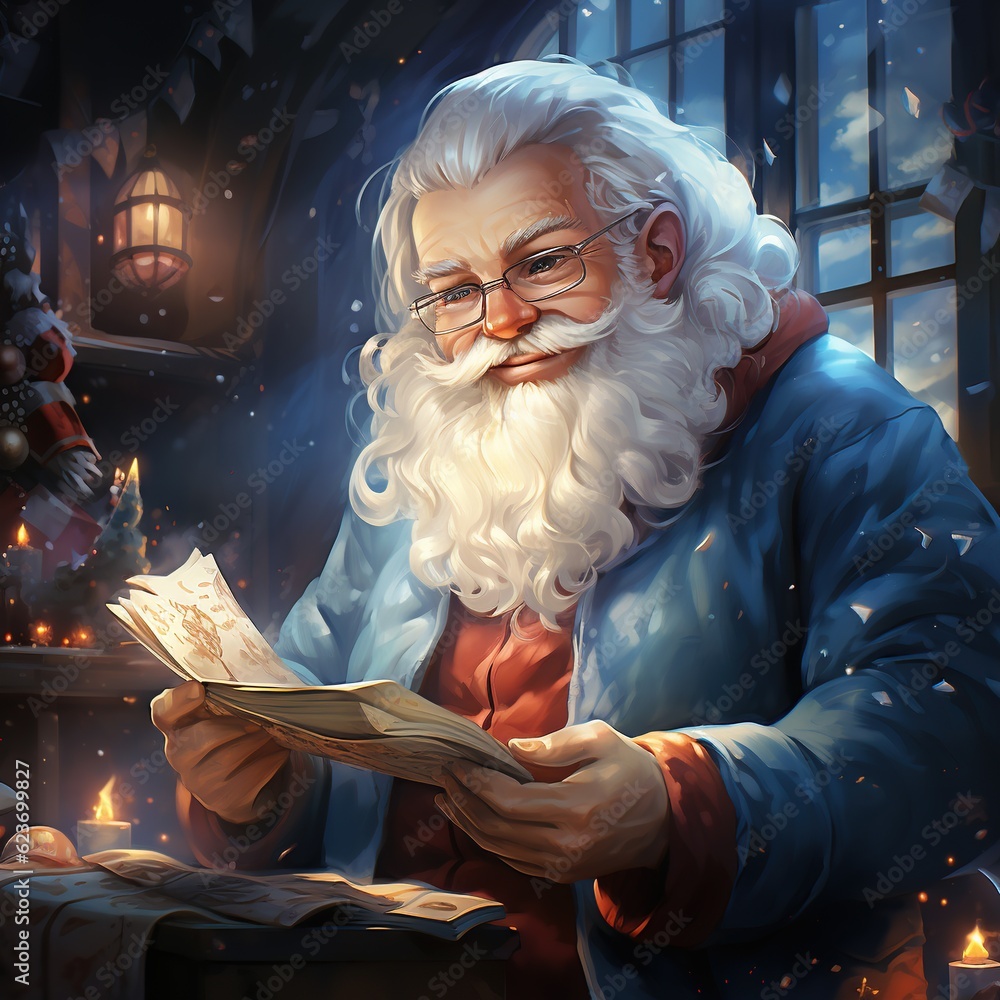 Obraz premium Illustration of a Santa Claus with a Christmas background, AI Generated