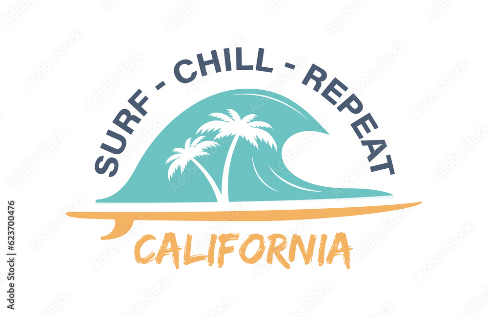 vector illustration of surf wave california with typography for t-shirt ...