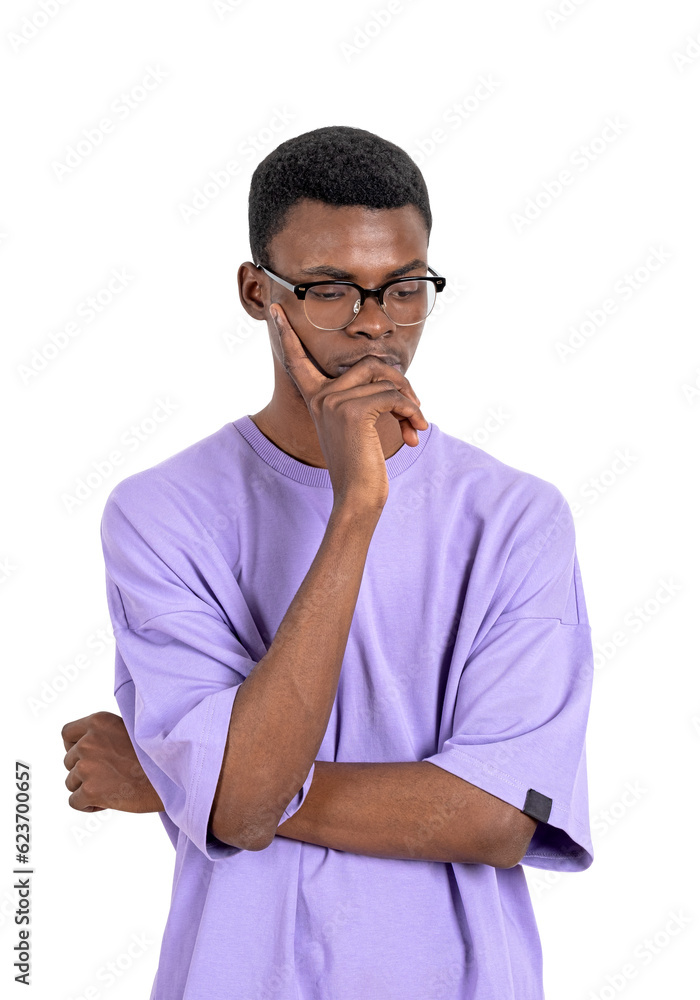 Young black student pensive look isolated over white background Young black student pensive look isolated over white background