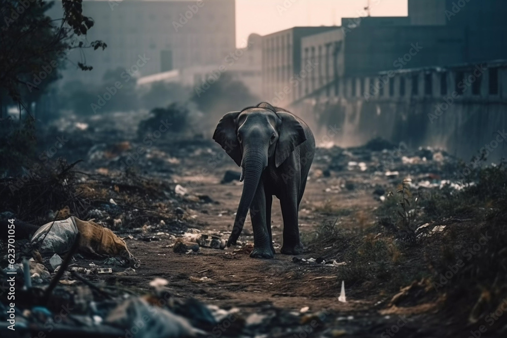 elephants in the polluted city