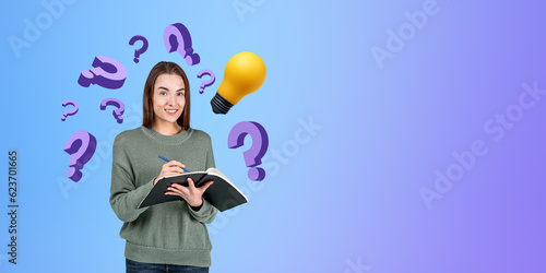 Woman college student with notebook, question marks and light bu © ImageFlow