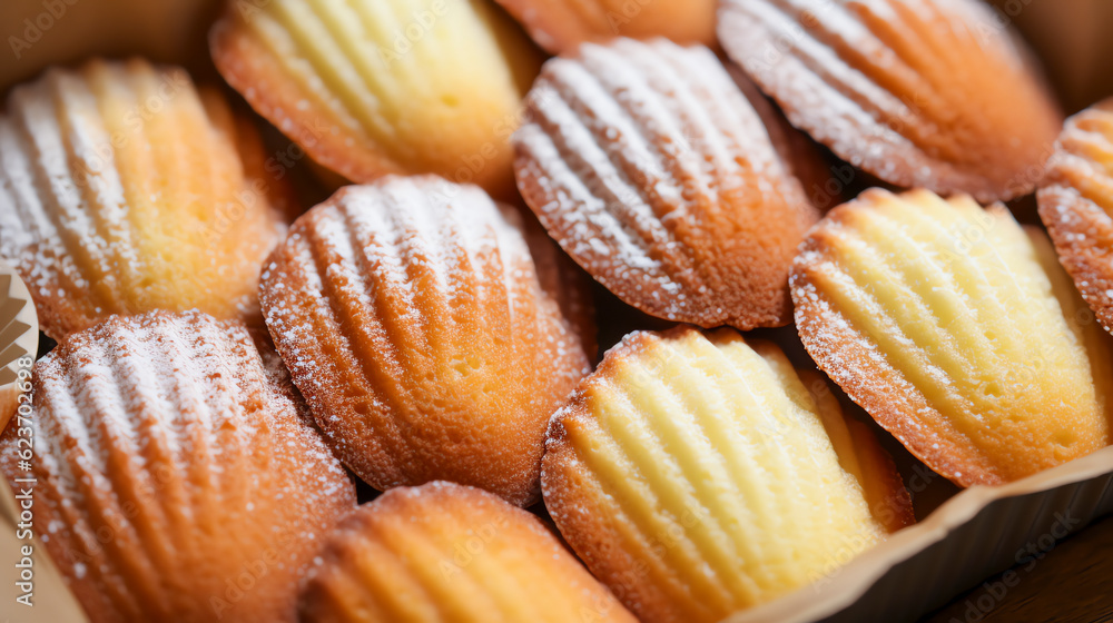 Madeleines Kleine französische Biskuitkuchen in charakteristischer Muschelform with Generative AI Madeleines Kleine französische Biskuitkuchen in charakteristischer Muschelform with Generative AI
