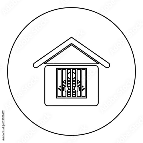 Prisoner in prison building icon in circle round black color vector illustration image outline contour line thin style