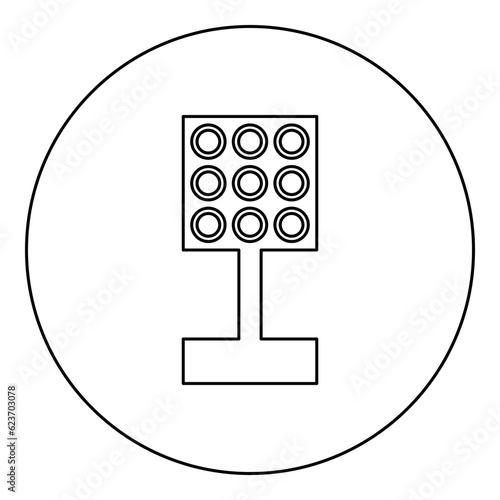 Stadium spotlight floodlight tower bright light icon in circle round black color vector illustration image outline contour line thin style