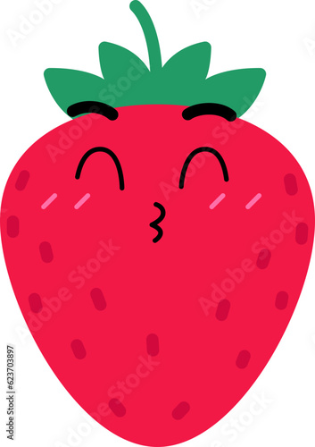 Strawberry Face Kiss Over Happy Close Eye