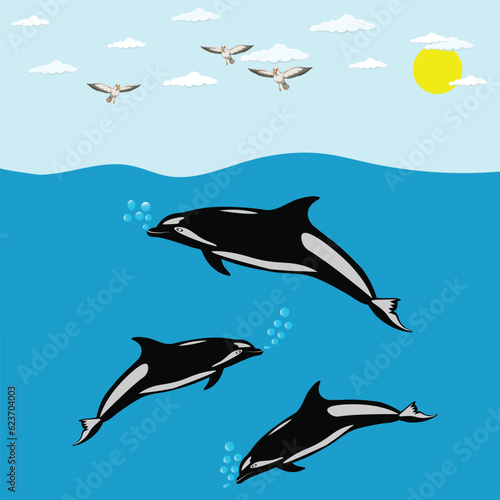 Dolphins in the ocean Sea Life Illustration