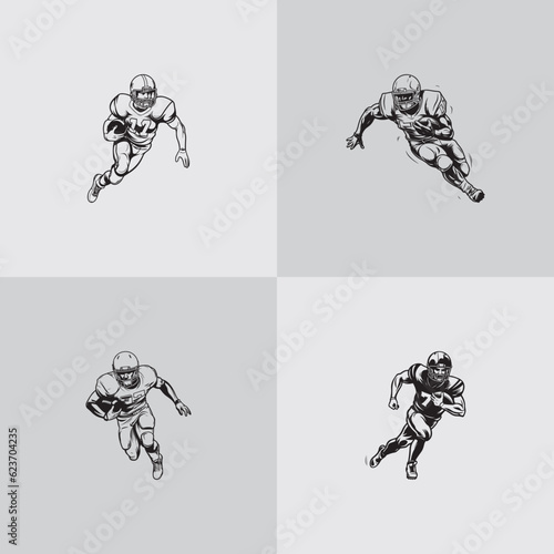 American football player silhouette rugby sports game vector set design
