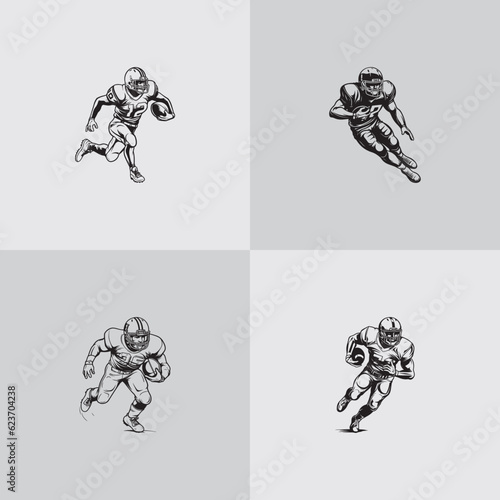 American football player silhouette rugby sports game vector set design
