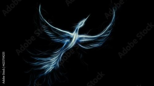 Flying phoenix bird as symbol of rebirth and new beginning. Loop Animation.