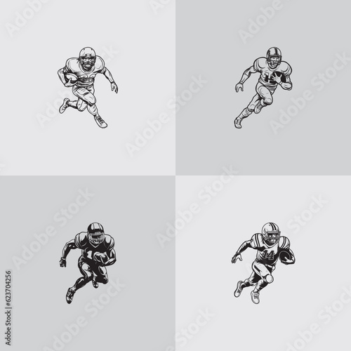 American football player silhouette rugby sports game vector set design