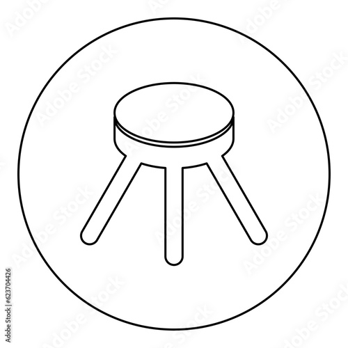 Stool with three legs furniture legged household concept icon in circle round black color vector illustration image outline contour line thin style