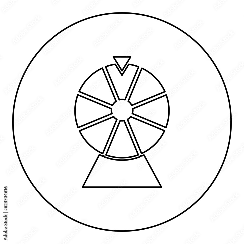 Fortune wheel drum lucky spin game casino gambling winner roulette icon in circle round black color vector illustration image outline contour line thin style