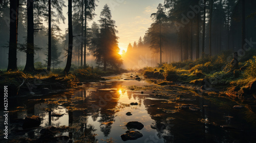 Whispers of Magic: Sunlit Forests in Captivating Landscape Photography. Generative AI
