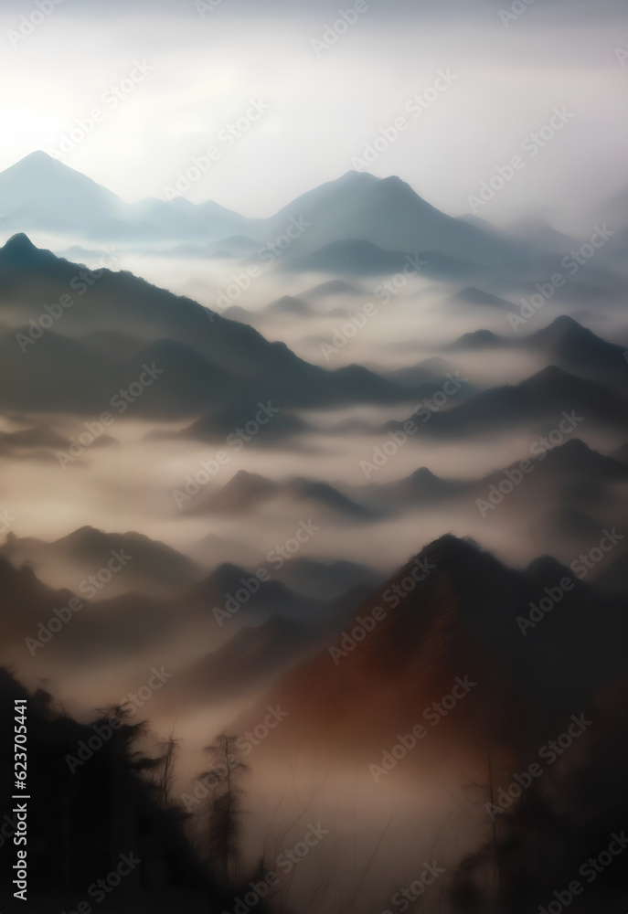 Nature bird view of landscape mountain foggy smoke cloud