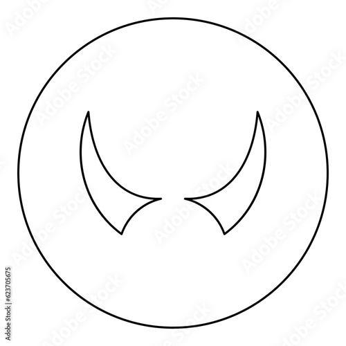 Horn of devil horns monster from hell Halloween carnival concept demon satan evil icon in circle round black color vector illustration image outline contour line thin style